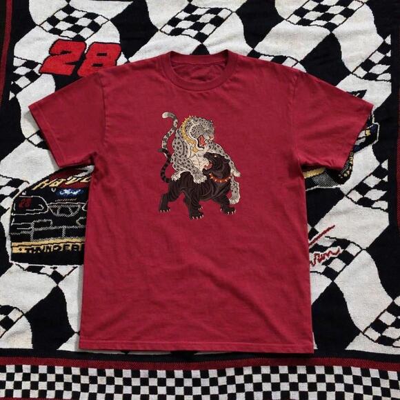 Other - Red And Black Embroidered Tiger And Panther Graphic Tee